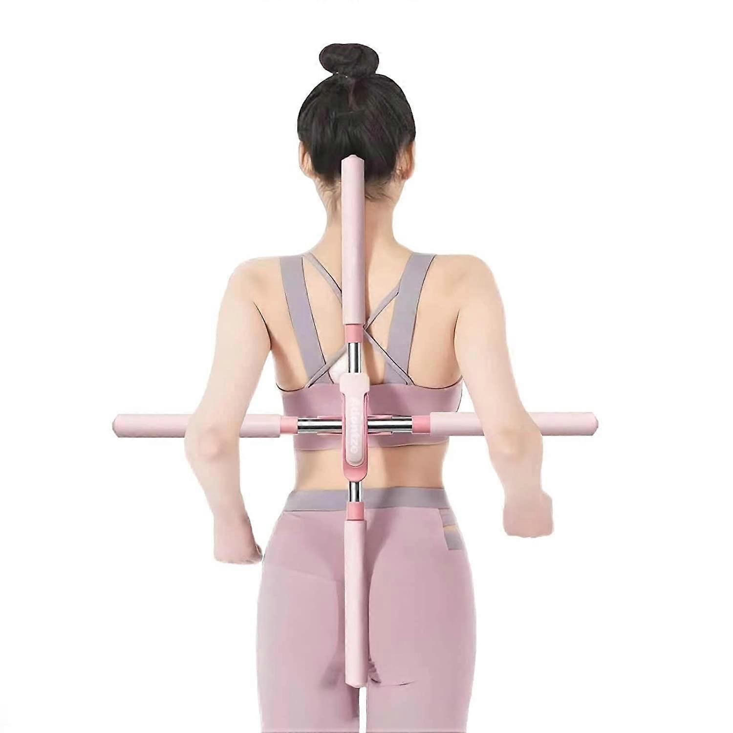 Yoga Sticks Posture Correction Training, Humpback Correction, Retractable Design, Open Back, Adults And Children, Pink