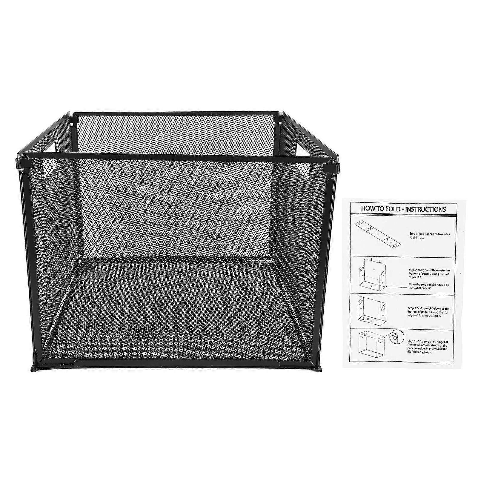 Foldable Large Capacity Iron Mesh Desktop File Storage Bin for Books and Magazines