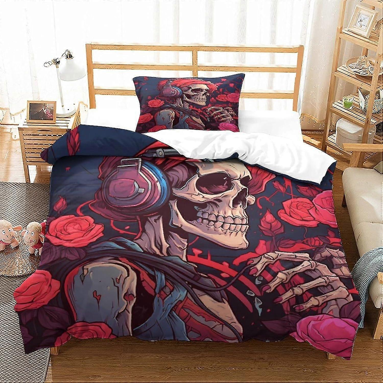 Human Skeleton Duvet Cover Soft Microfiber Bedding Set, 3D Print Game Controller Duvet Cover & Pillowcase, Zipper Closure, for All Ages