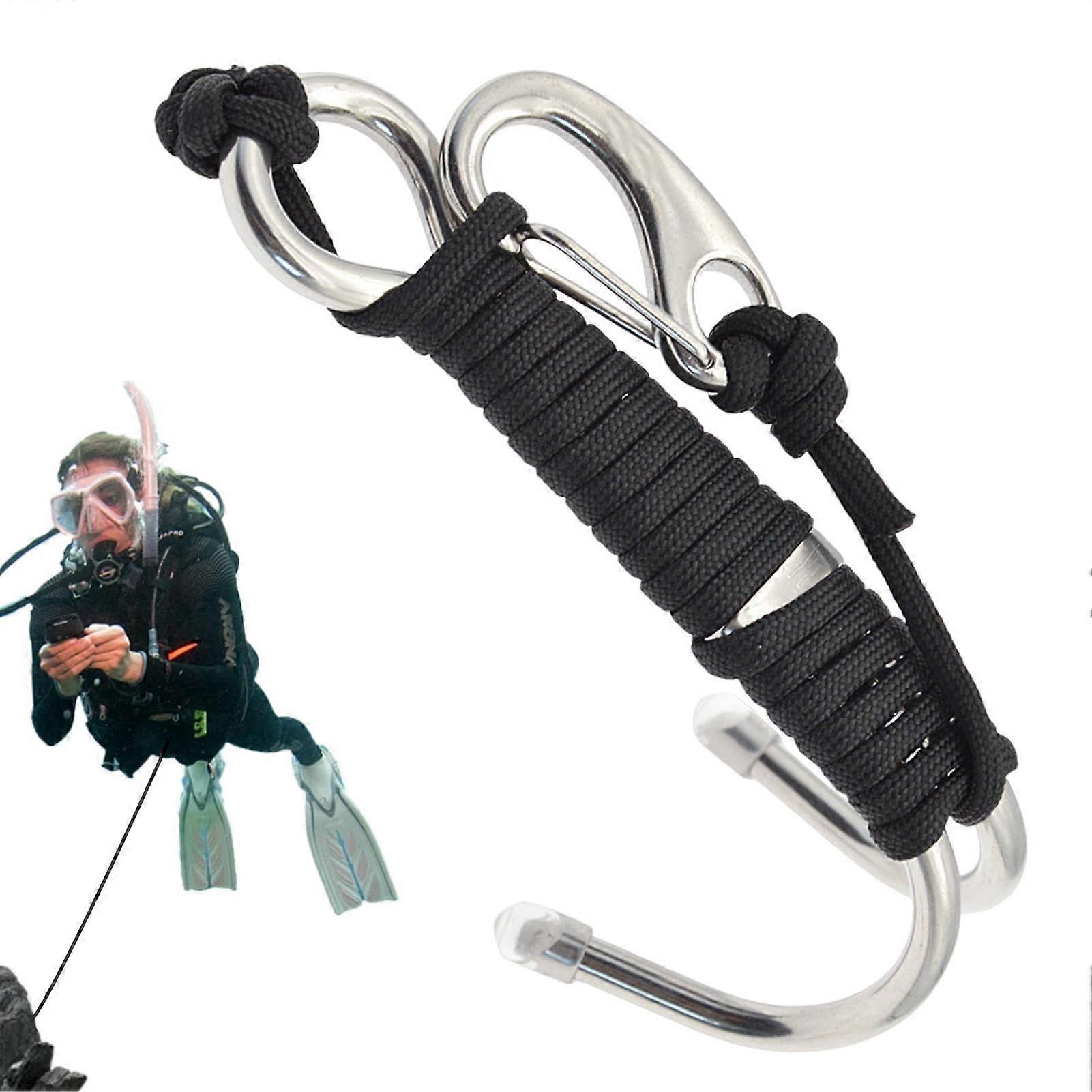Double Reef Hooks for Diving Stainless Safety Hook With Rope O-Ring Design For Underwater Photography Schwarz Tool