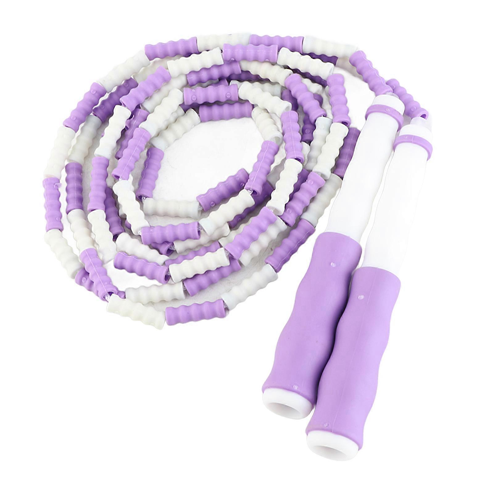 Segmented Jumping Rope Adjustable Untangled Beaded Flexible PP Plastic Jumping Rope for Kids Purple 