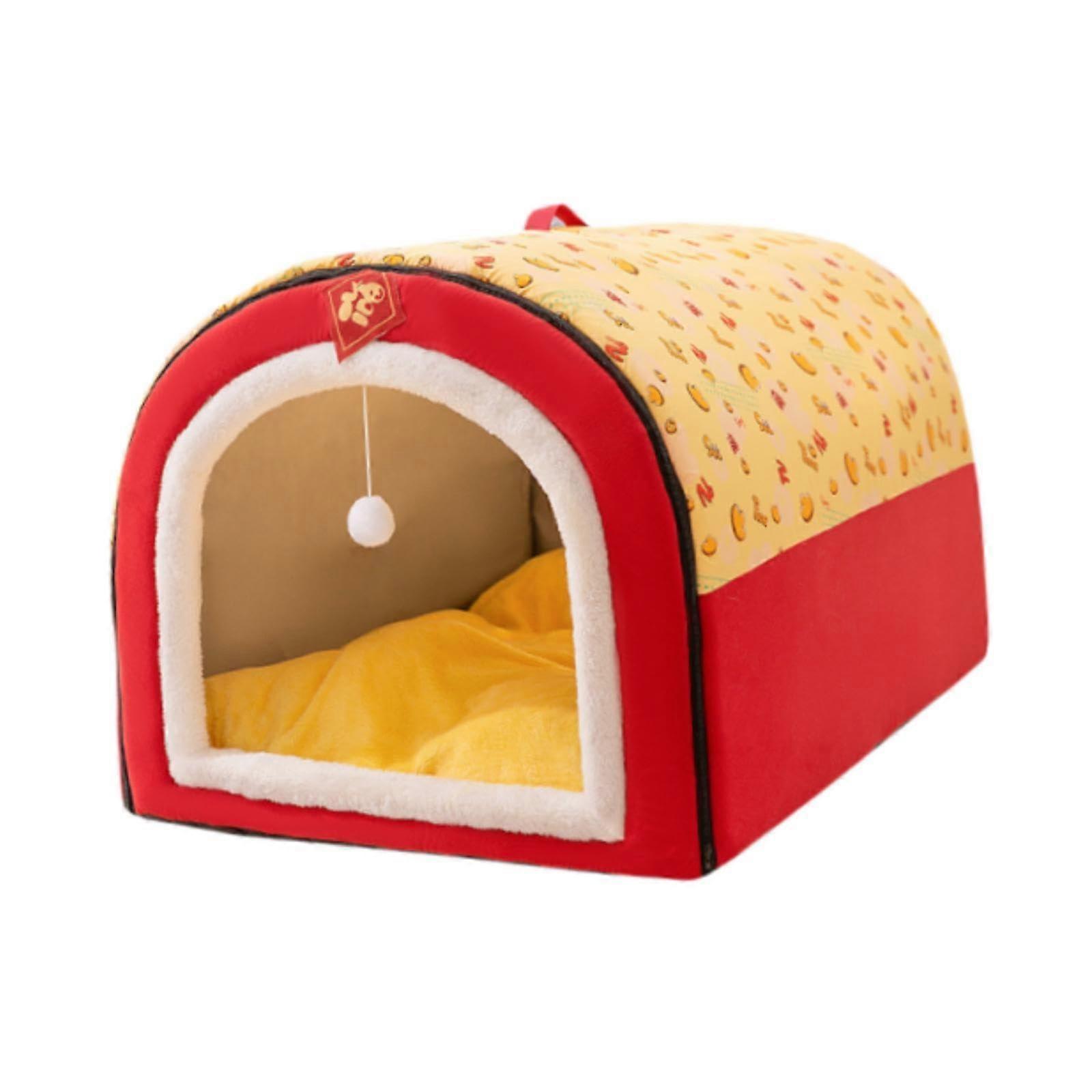 Pet Cat Dog Kennel, Pet Dog Nest for Year, Cat Nest, Puppy Cave for Small and Medium Dogs, Red