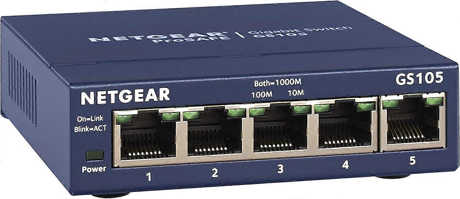 5-Port Gigabit Ethernet Unmanaged Switch (GS105NA) – Desktop- oder Wandmontage und begrenzter lebenslanger Schutz Grau Grau