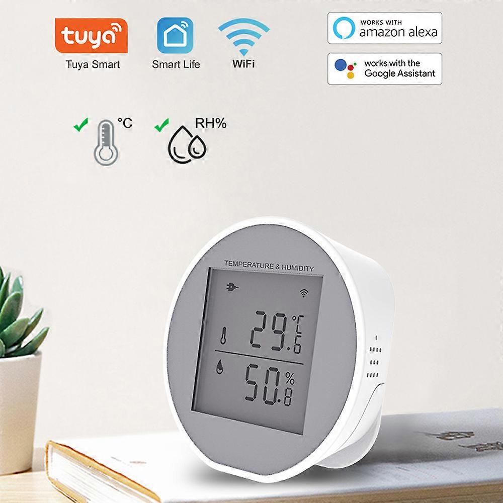 Tuya WiFi Temperature Humidity Sensor Intelligent Hygrothermograph Meter with High and Low Temperature Alarm Function Compatible with Alexa and  Home