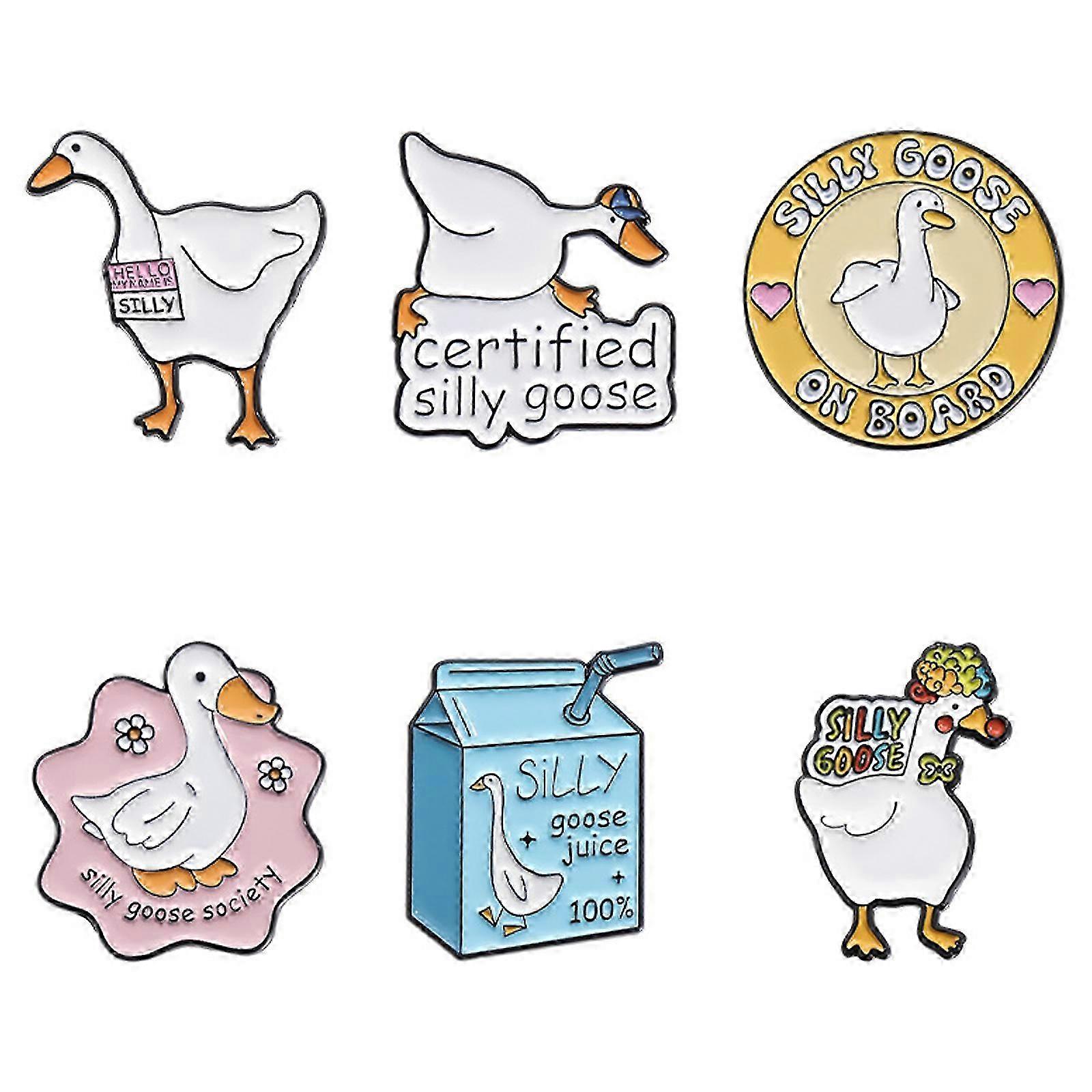 2025 6-Piece Cute Goose Funny Text Animal Pin Set - Can Be Used on Backpacks, Jackets and Clothes
