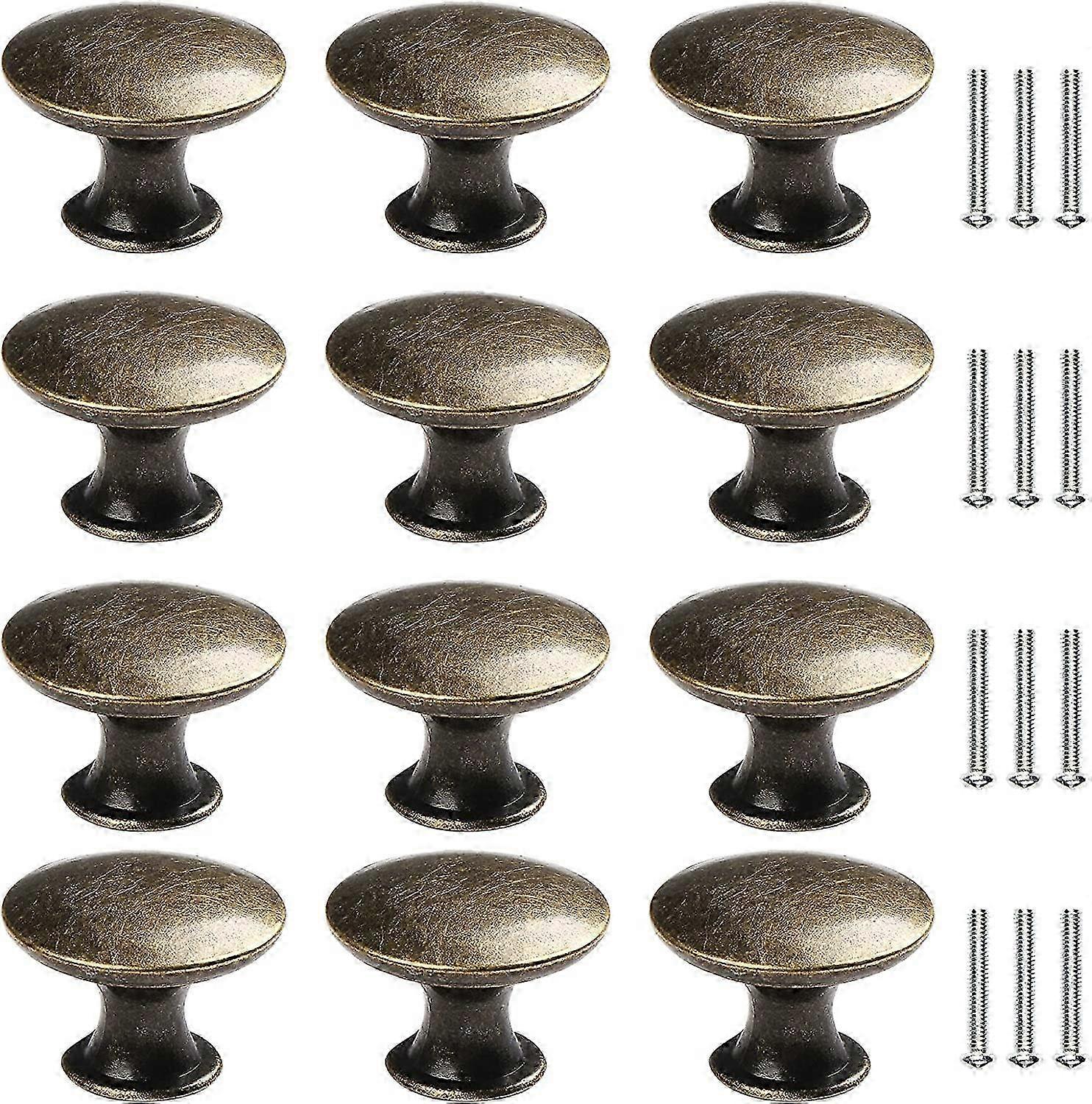 12 Pcs Vintage Round Cabinet Knobs, Brass Drawer Pulls for Kitchen & Closet Doors