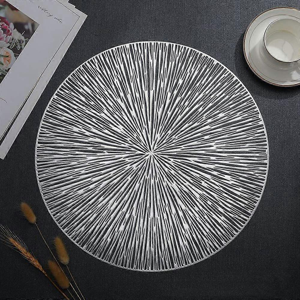Fireworks Decorative PVC Placemats Pack Of 4 Hollow Heat Resistant Non Slip Leaf And Round Shapes Silver For Dining