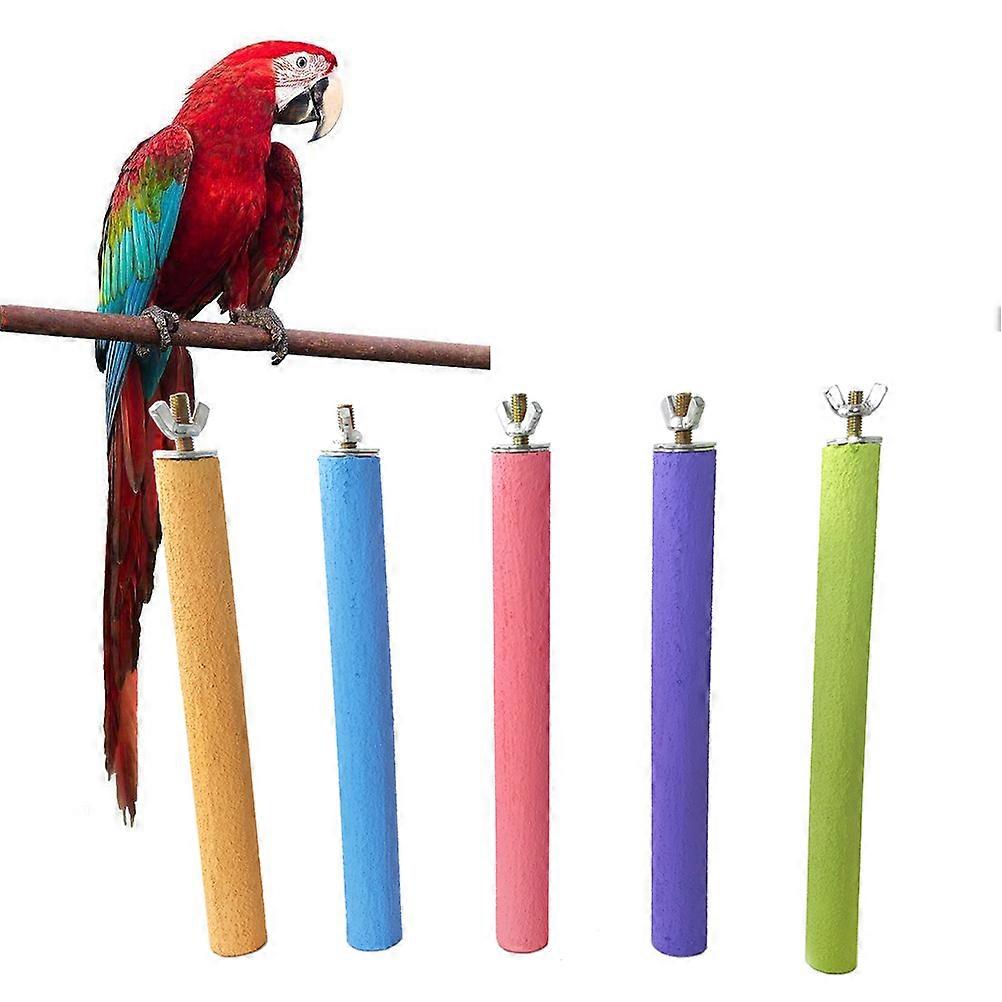 Durable Parrot Play Stand with Arenaceous Coating for Safe Bird Perch and Claw Grinding 5pcs Assorted Color