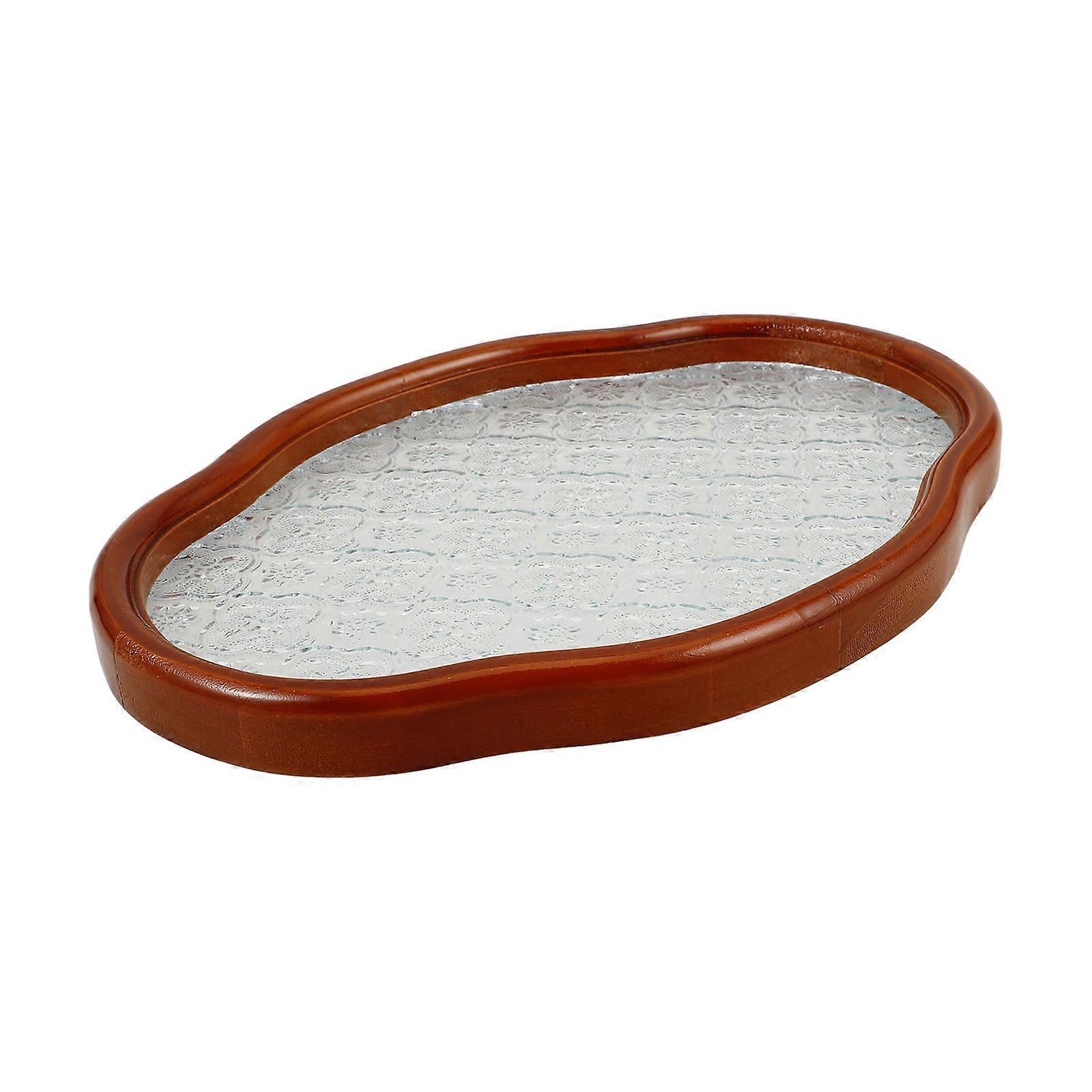 Chinese Style Snacks Serving Tray for Home Use Multi Glass Wood Storage Tray 7.8x5.9 Inches