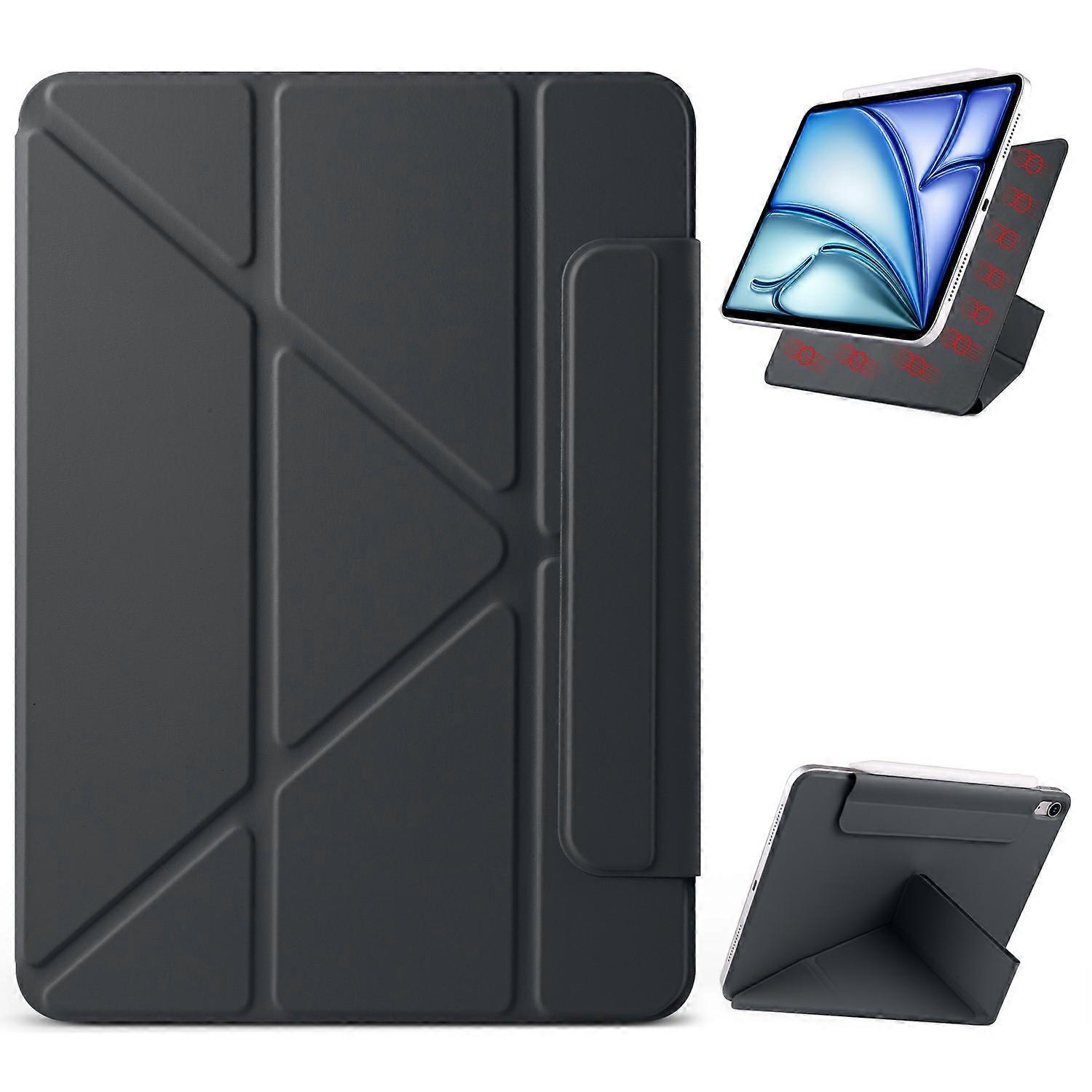 لجهاز iPad mini (2024) (2021) جراب كمبيوتر + PU جلد اوريغامي حامل غطاء تابلت مغناطيسي أسود