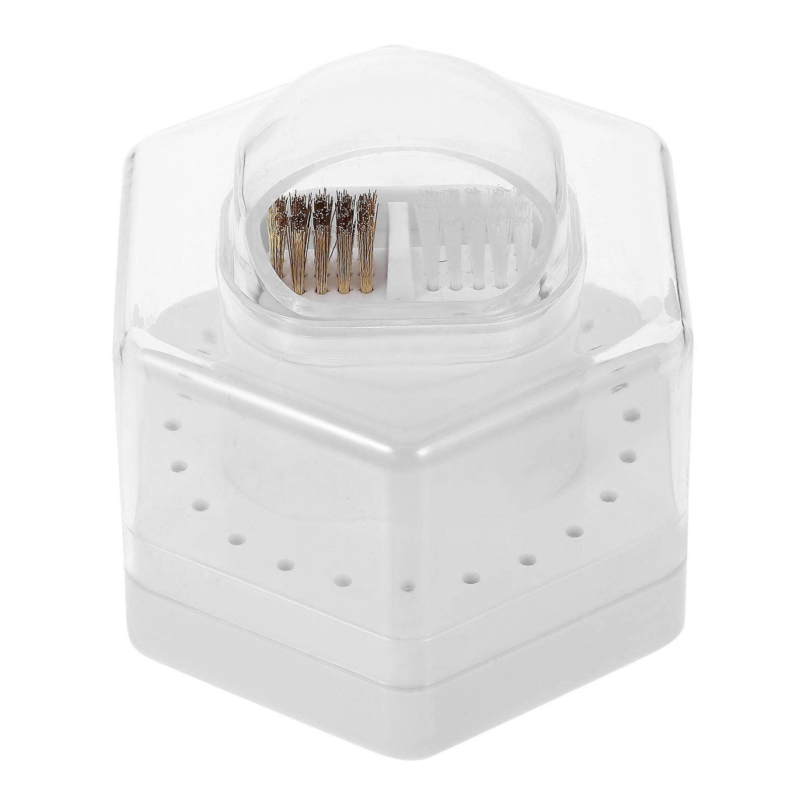 Nail Drill Bits Holder Transparent ABS Material for Salon Decor White Color Multislot Storage Box 3.5 x 2.8 x 4.7 Inches