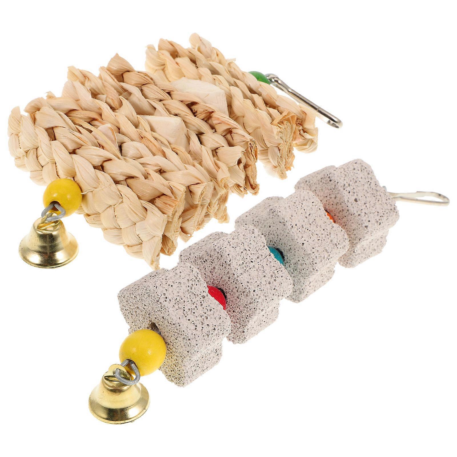 2pcs Chewing Hanging Calcium Grinding Stones for Pet Birds, Safe Durable Toy for Parrot Dental