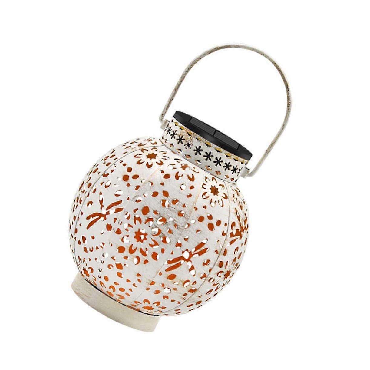 Solar Lantern Lights - Large Outdoor Solar Table Lamp with Wrought Iron Shade, Decorative White Solar Projection Light