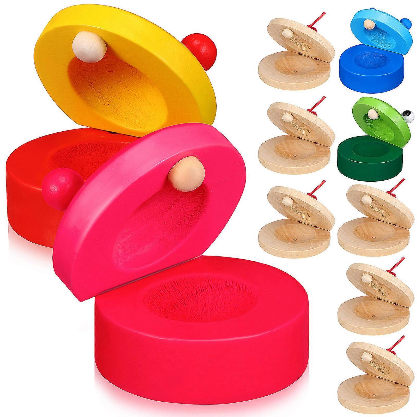 Wooden Castanets for Kids Playing Assorted Color Educational Musical Instruments 10pcs Small Size