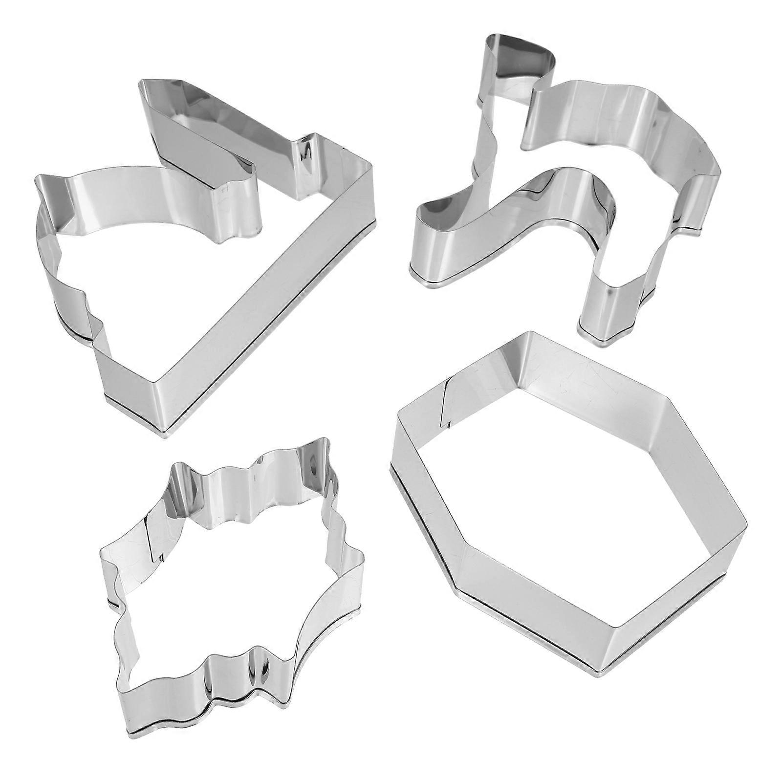 Biscuit Mold Set 4Pcs Stainless Steel Baking Tools For Cake Decorating During Islamic New Year Celebration In Silver Finish