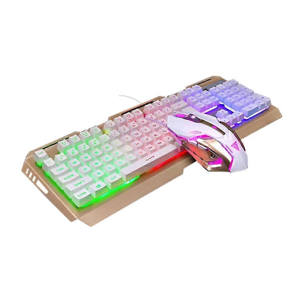 White USB Backlit Keyboard with Colorful Mixed Light for Playing Use Plastic Retro Design Multimedia Function