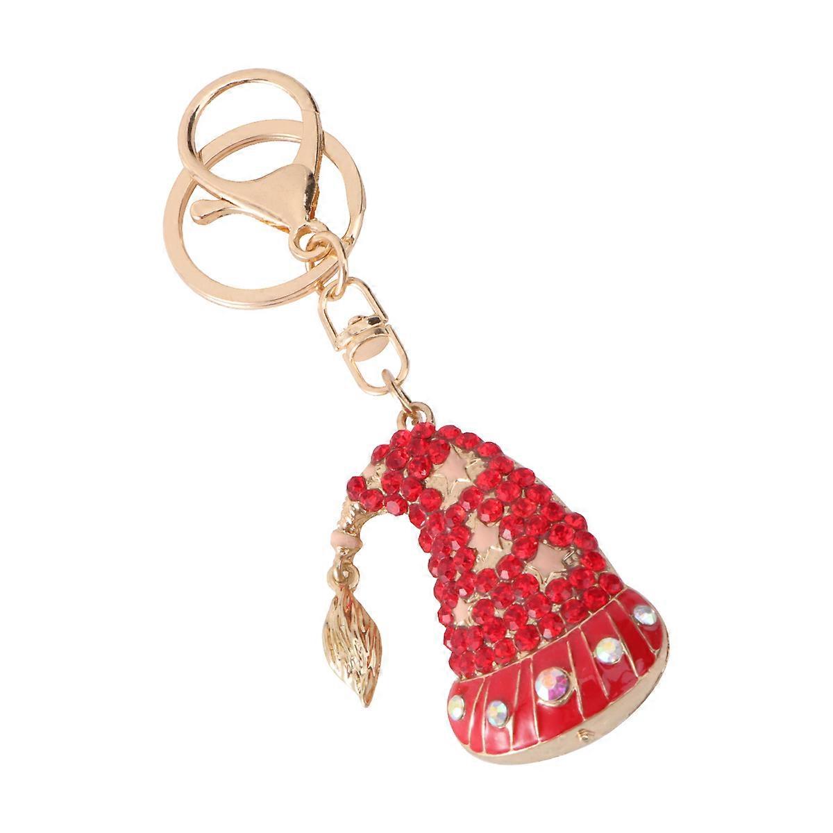 Christmas Keychain Pendant with Santa Hat Design for Decoration Red Metal Small Size