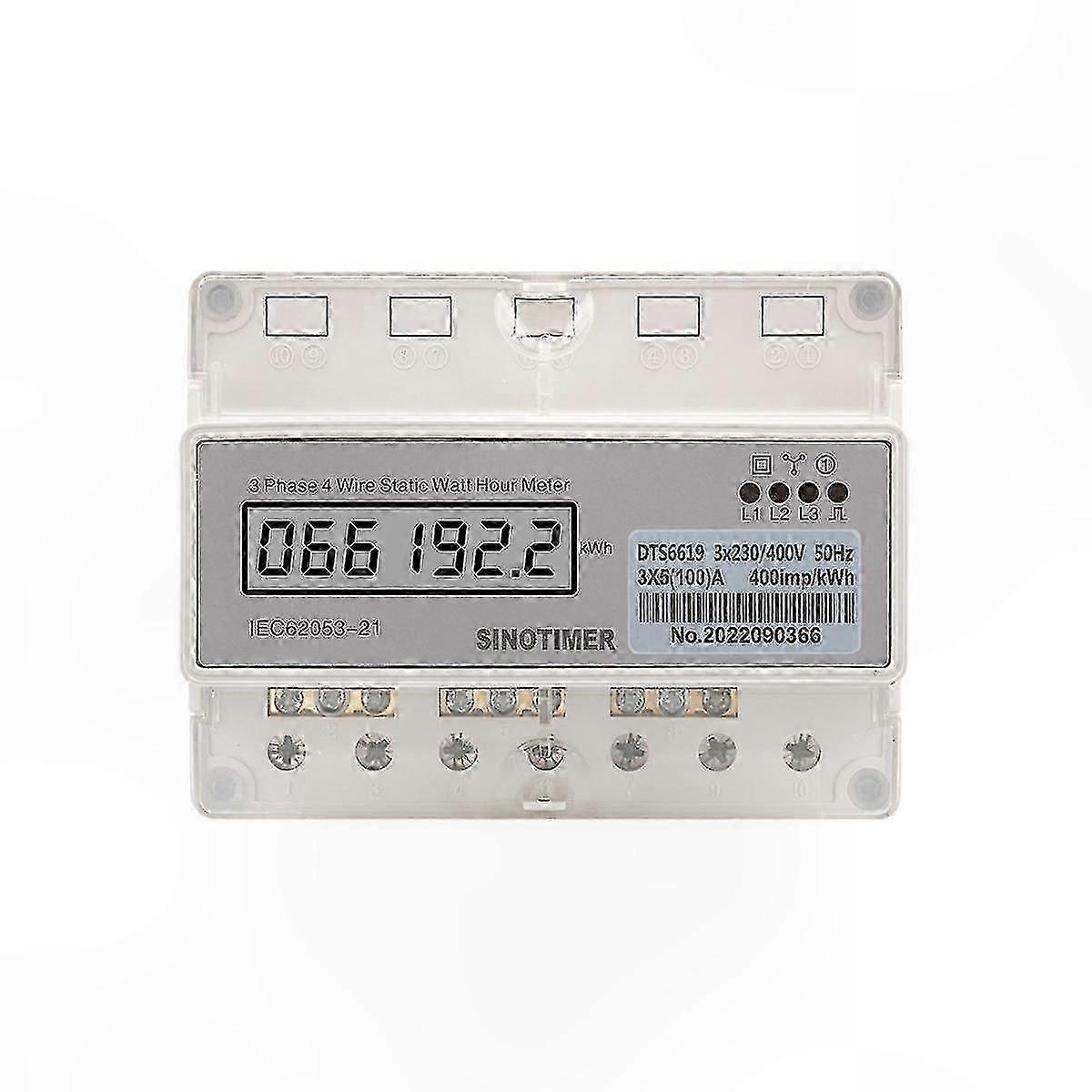 Digital Three Phase kWh Meter for DIN Rail, 4-Wire Electric Consumption Wattmeter