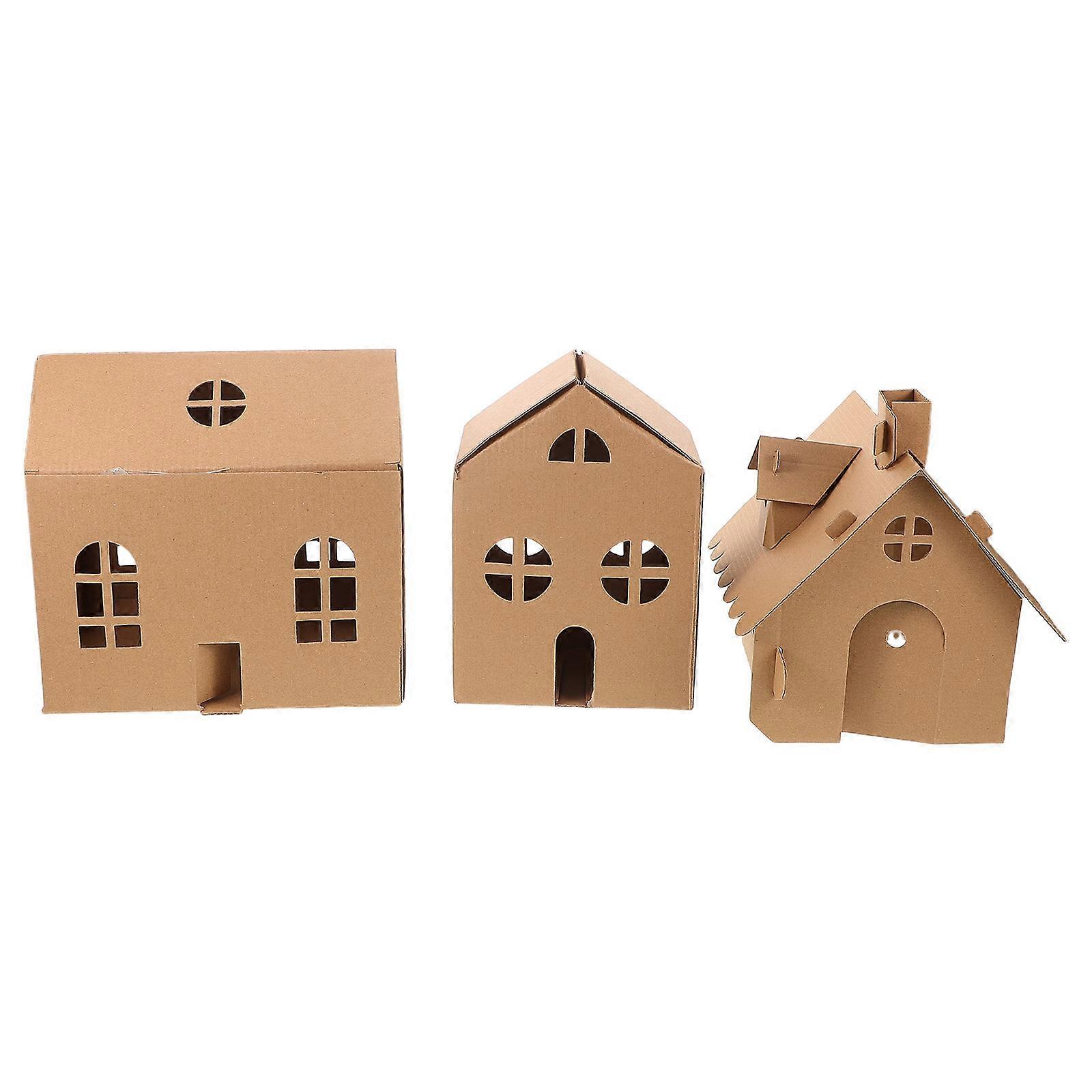 3pcs Mini Cardboard Playhouse for Easy DIY Assembly, Educational with Blank Surfaces for Coloring, Durable Lightweight Material, Space Saving