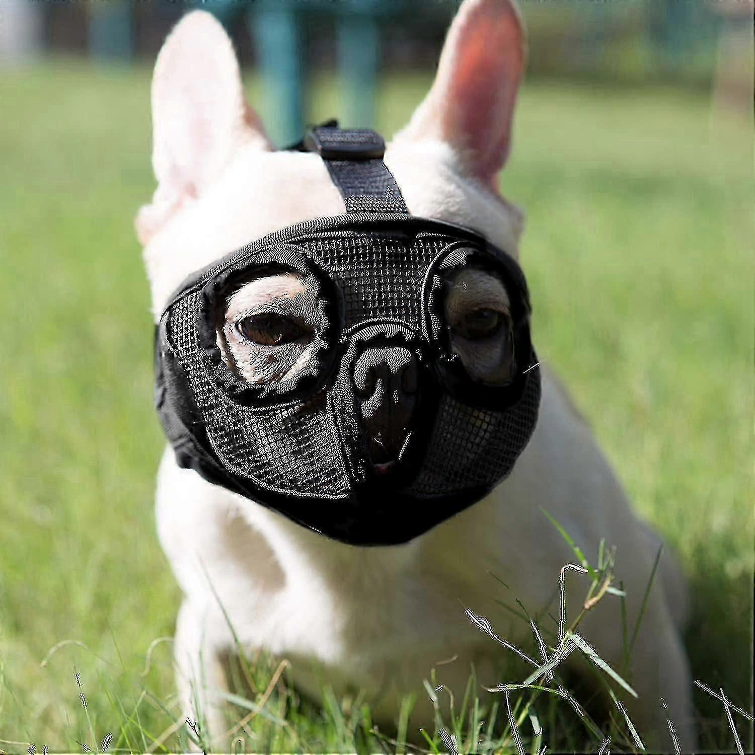 Short Snout Dog Muzzle Breathable Mesh Bulldog Muzzle Adjustable Dog Mouth Cover British French Bulldog Muzzle -ys