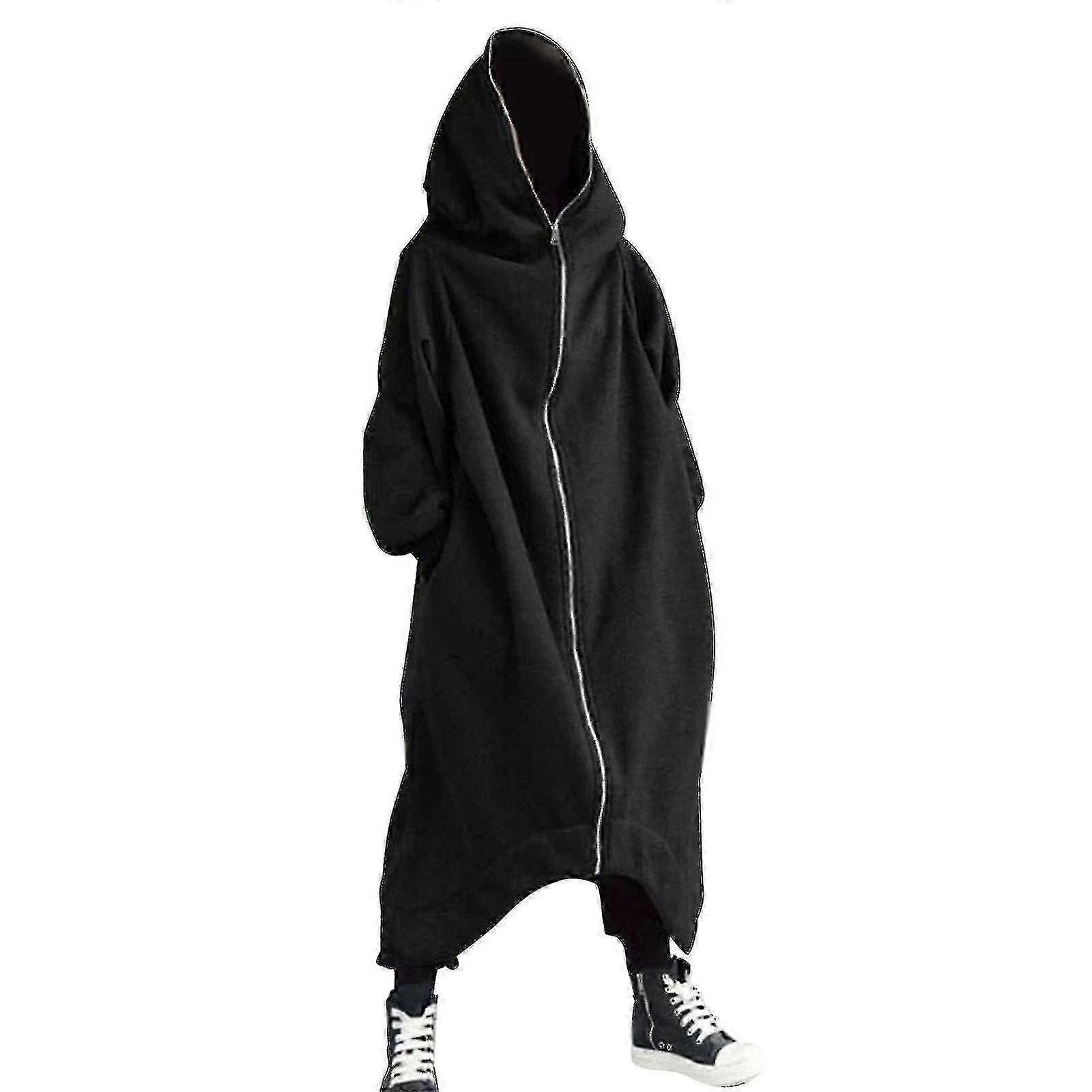 Unisex Long Sleeve Hooded Nazgul Long Coat Zipper Closure Fleece Lined Long Hoodie