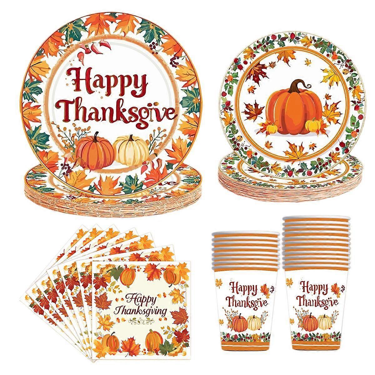 Thanksgiving Maple Plates and Napkins Sets, Fall Party Decorations, Disposable Tableware