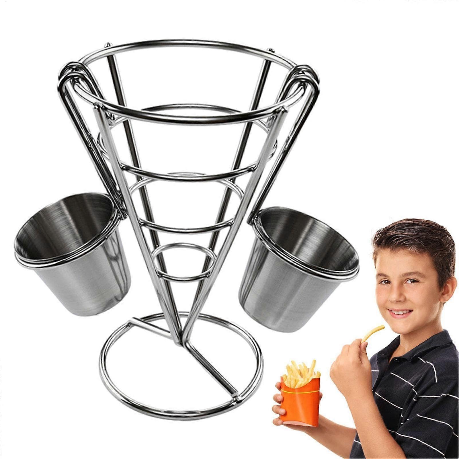 French Fries Holder Cone Style With 2 Sauce Cups Food Service Display Stand Car Mount