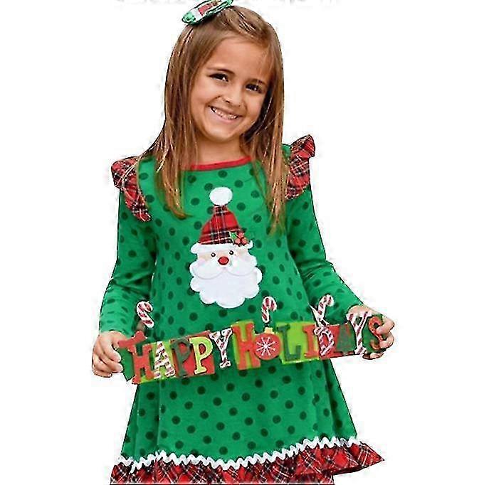 Mädchen Weihnachtskleid Weihnachtsmann Print Rüschen Top Kleid