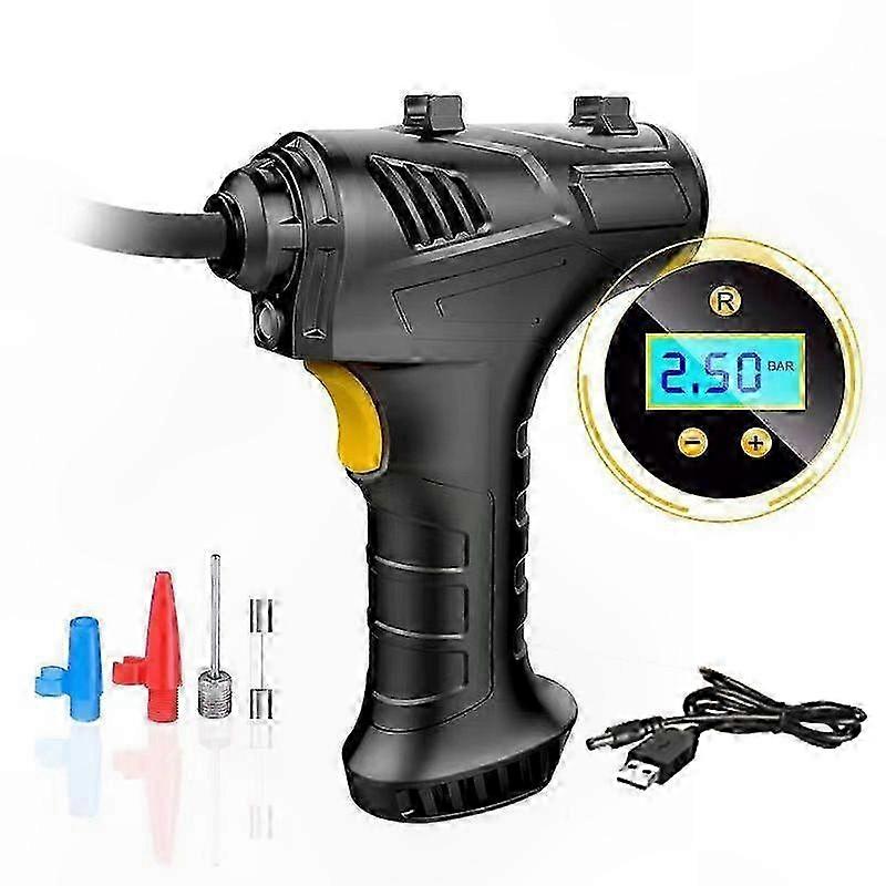 Portable 12V Rechargeable Air Compressor with 4 Nozzles for Tire Inflation and Heat Dissipation