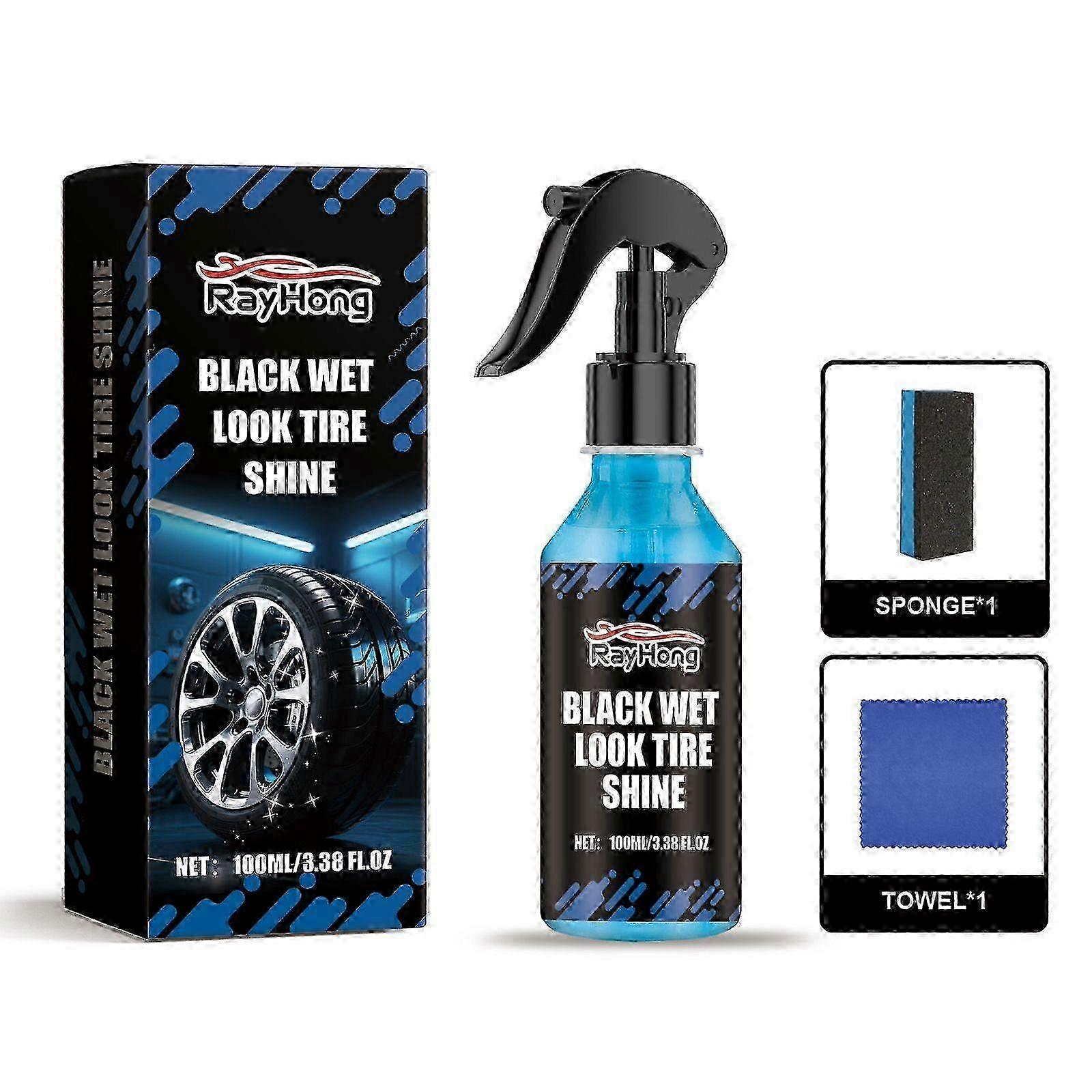 Enhanced Black Tire Shine Spray - Wet Look & UV Protection, Non-Greasy Formula with Accessory Pack for All Vehicles