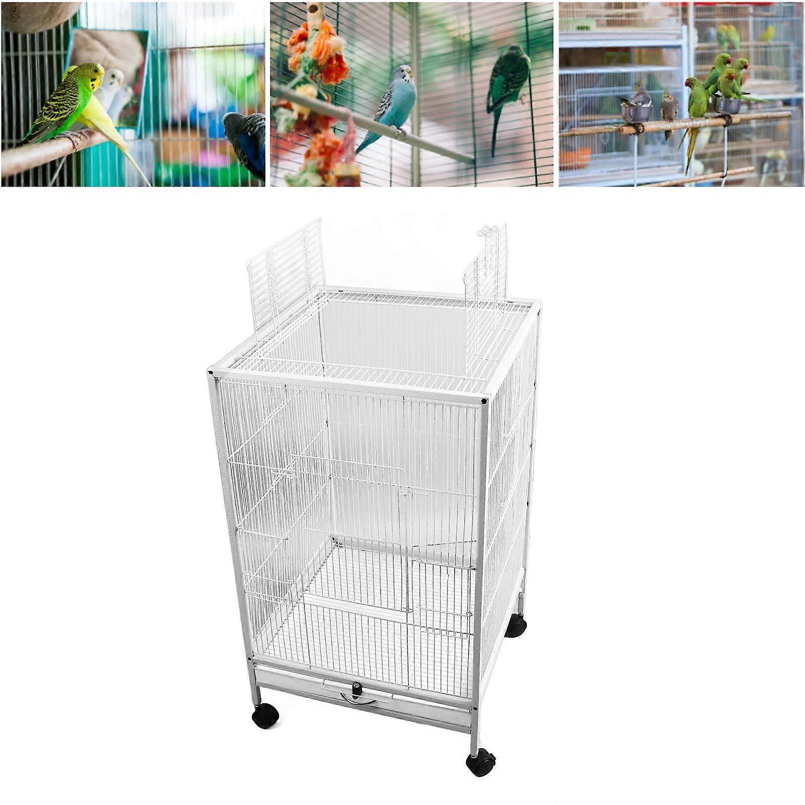 Rustproof Durable Metal Bird Cage with Rolling Stand 46x46x73cm