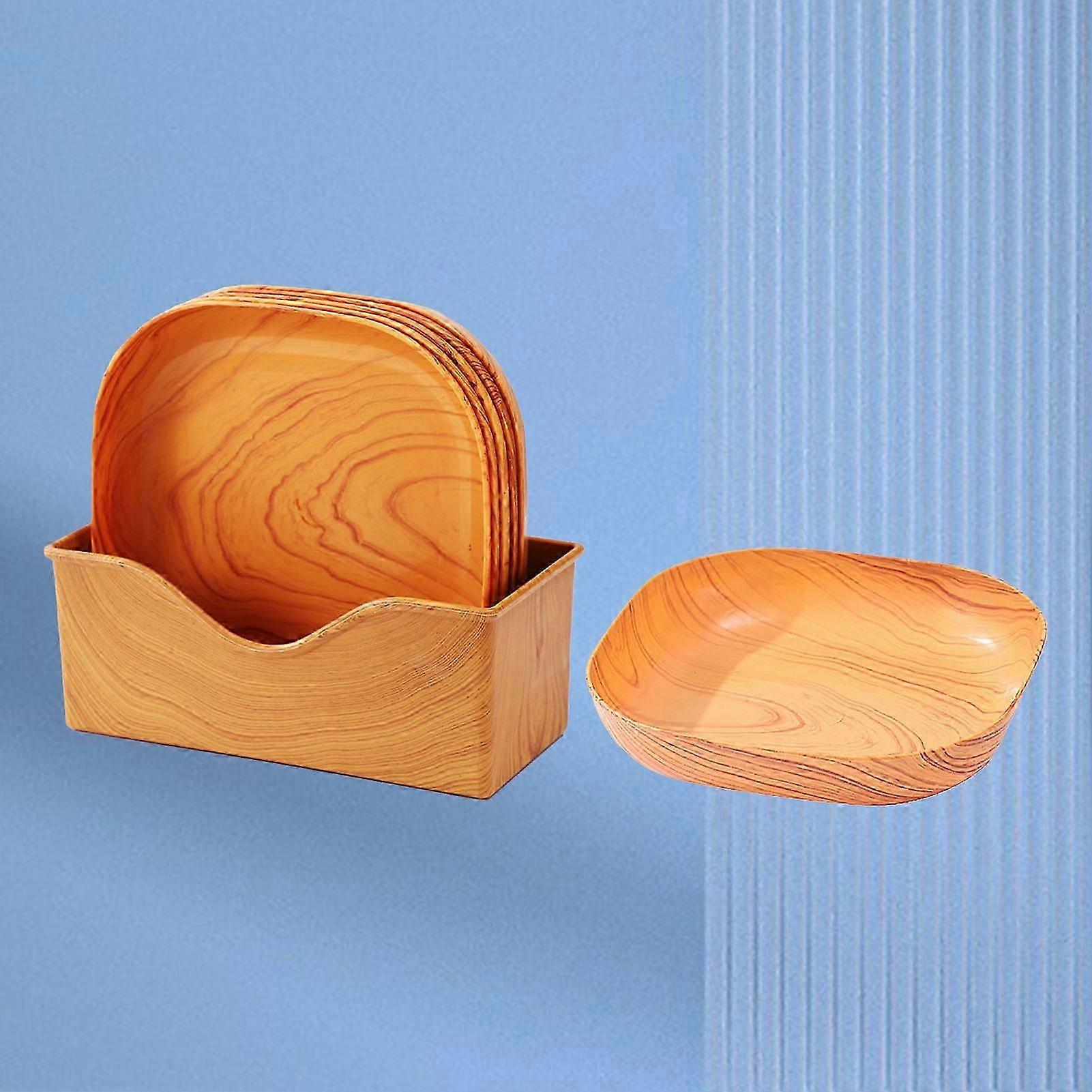 2025 6 Pcs Square Wood Grain Serving Dish Set 260g Snacks Plates Organizer