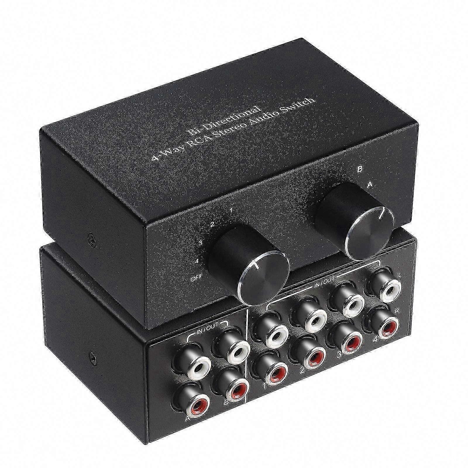 Two-Way Stereo Audio Switch RCA Distributor Hub 2x4 Signal Selector Switcher