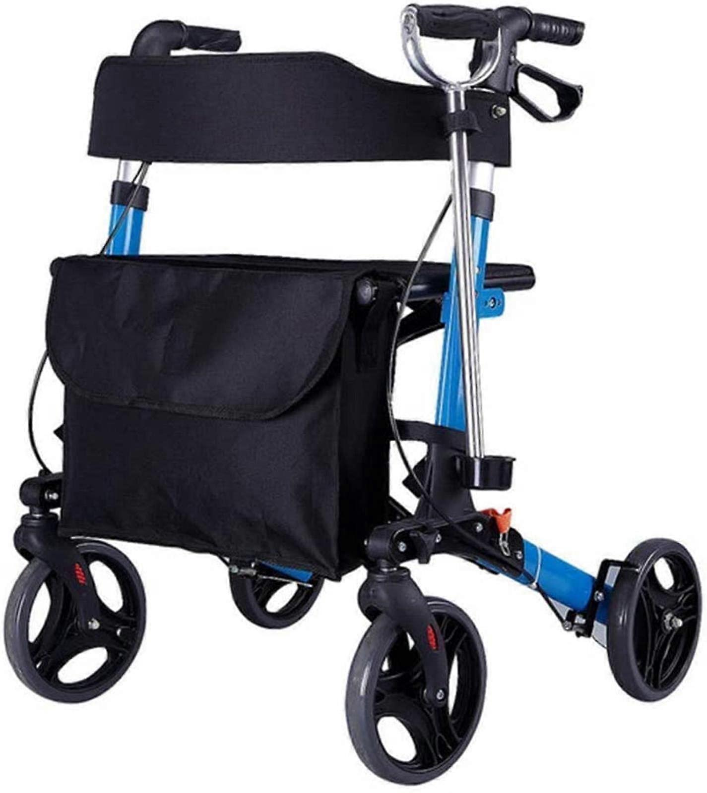 Rollator Walker Foldable Aluminum, 4Wheeled With Seat, Backrest, Shopping Basket, Height Adjustable For Comfort