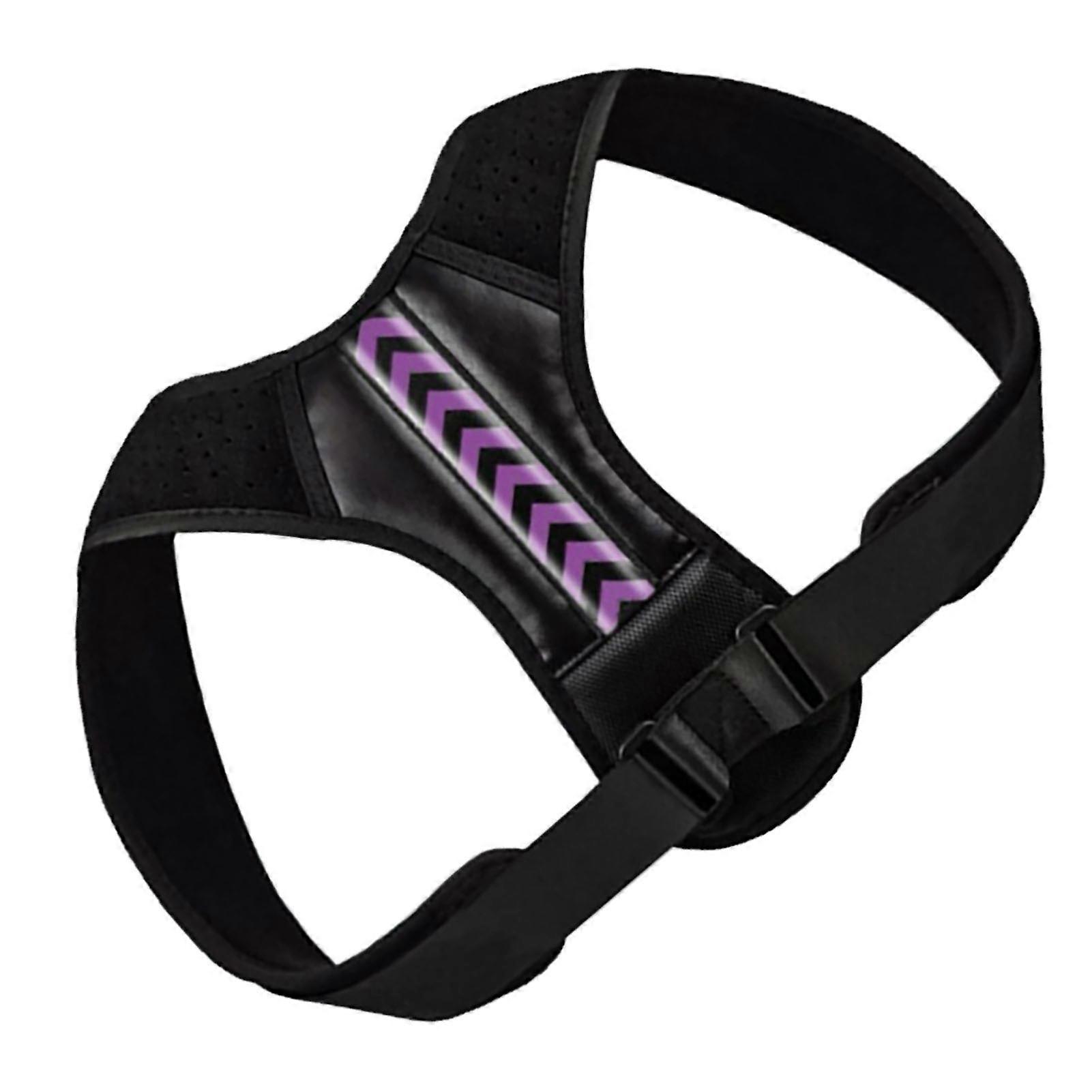 Posture Corrector Adjustable Soft Breathable Upper Spine Support Straightener Brace for Daily Use Black Purple L