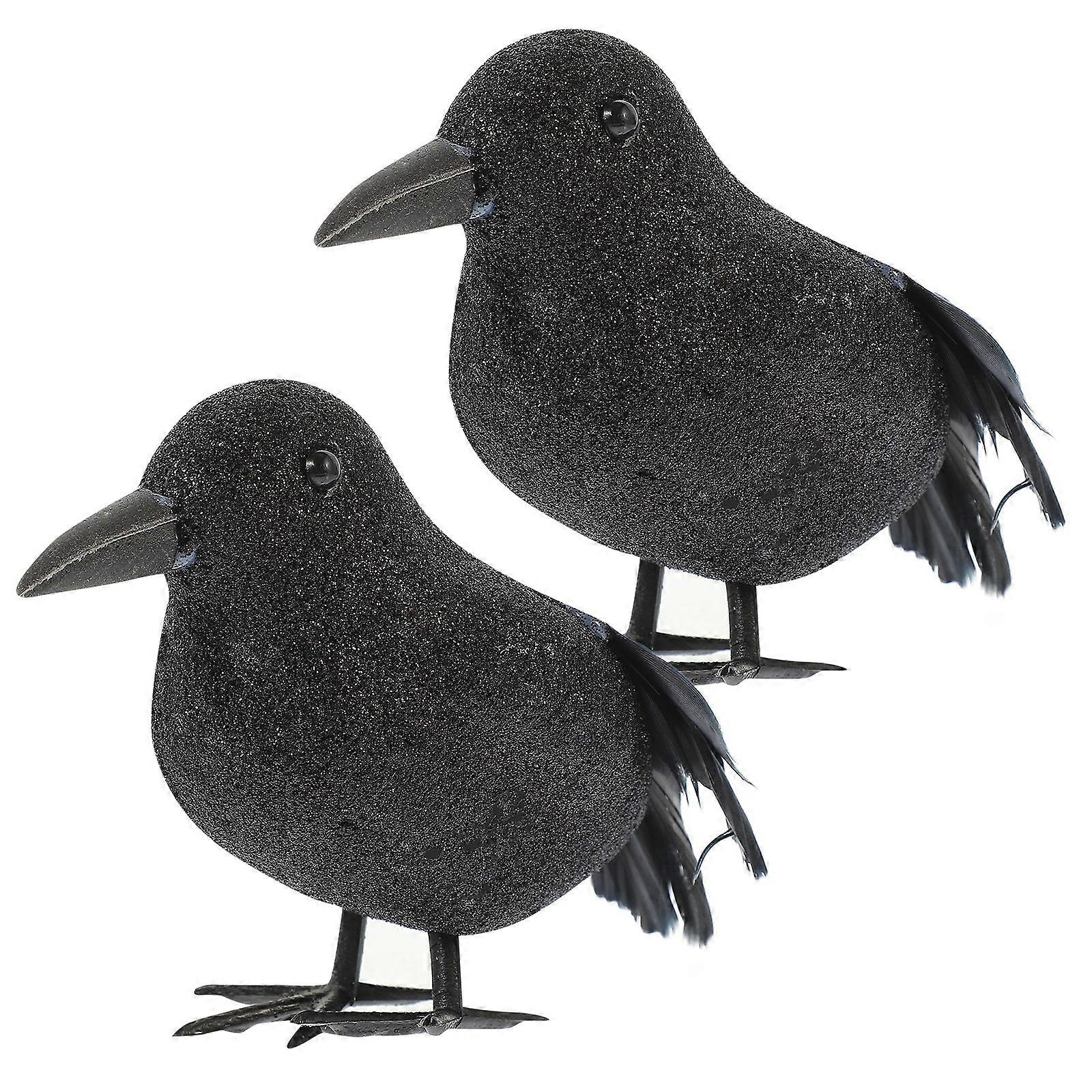 2pcs Halloween Crow Model Small Foams Crow Modeling Decor Simulation Crow Decor