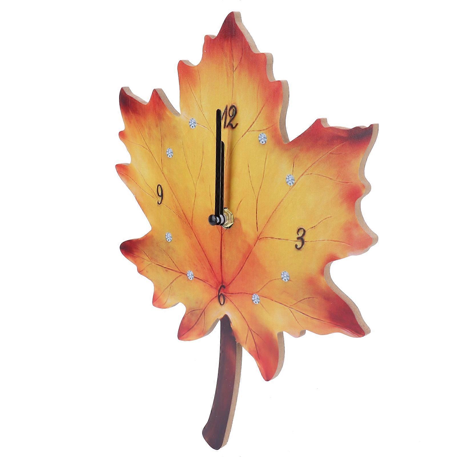 Maple Leaf Shaped Wall Clock 30x22cm MDF Silent Living Room Decor
