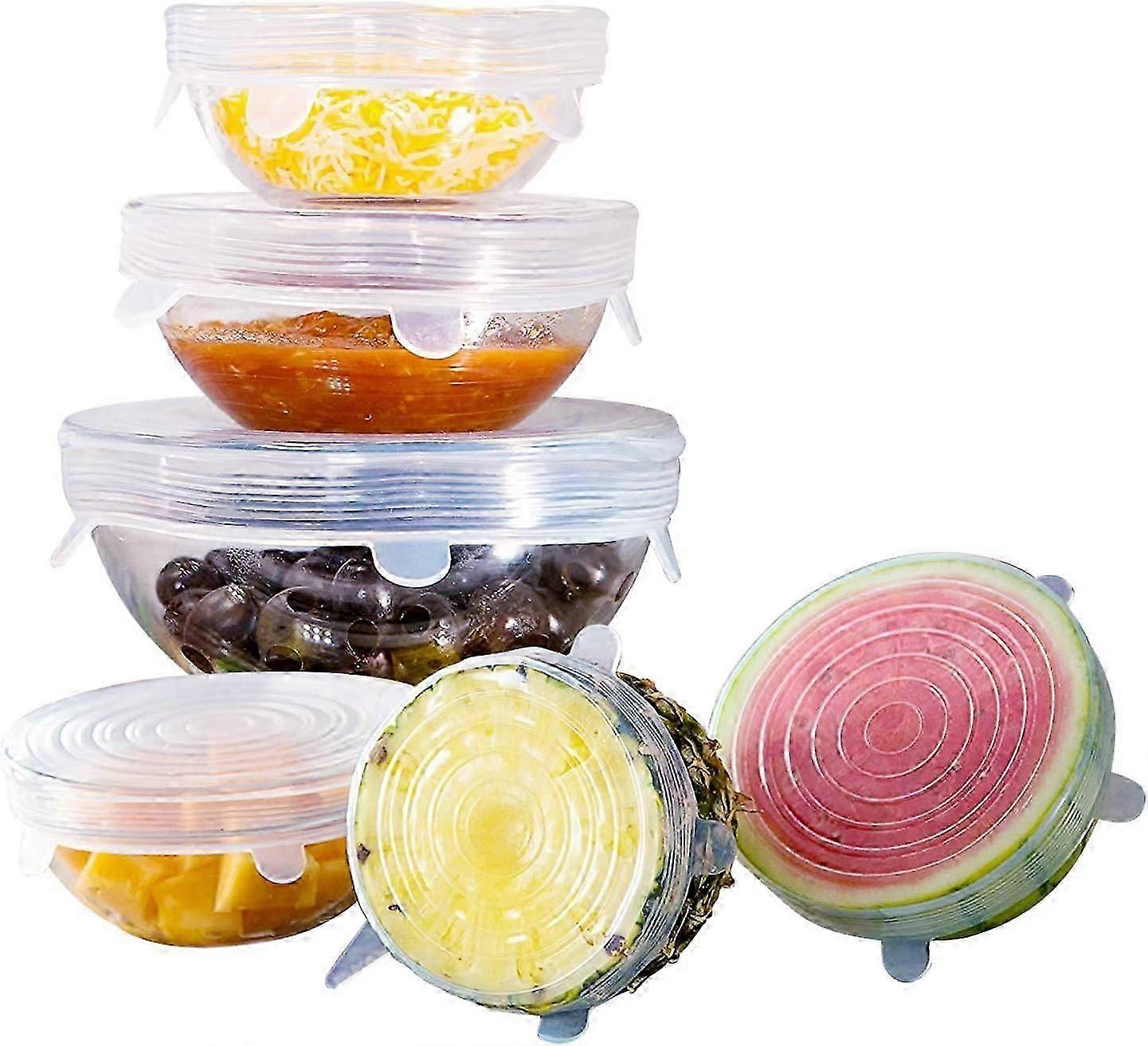 Airtight Stretch N Seal, Clear Compatible Silicone Lids Ensuring Freshness Locking For Cold And Heat Resistant Up To 450 Degrees Fahrenheit,