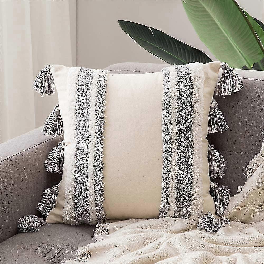 2025 Tribal Boho Woven With Tassels Pillow Square Soft Couch Pillows Set Of 2 (inserts + Pillow Covers, Grey)