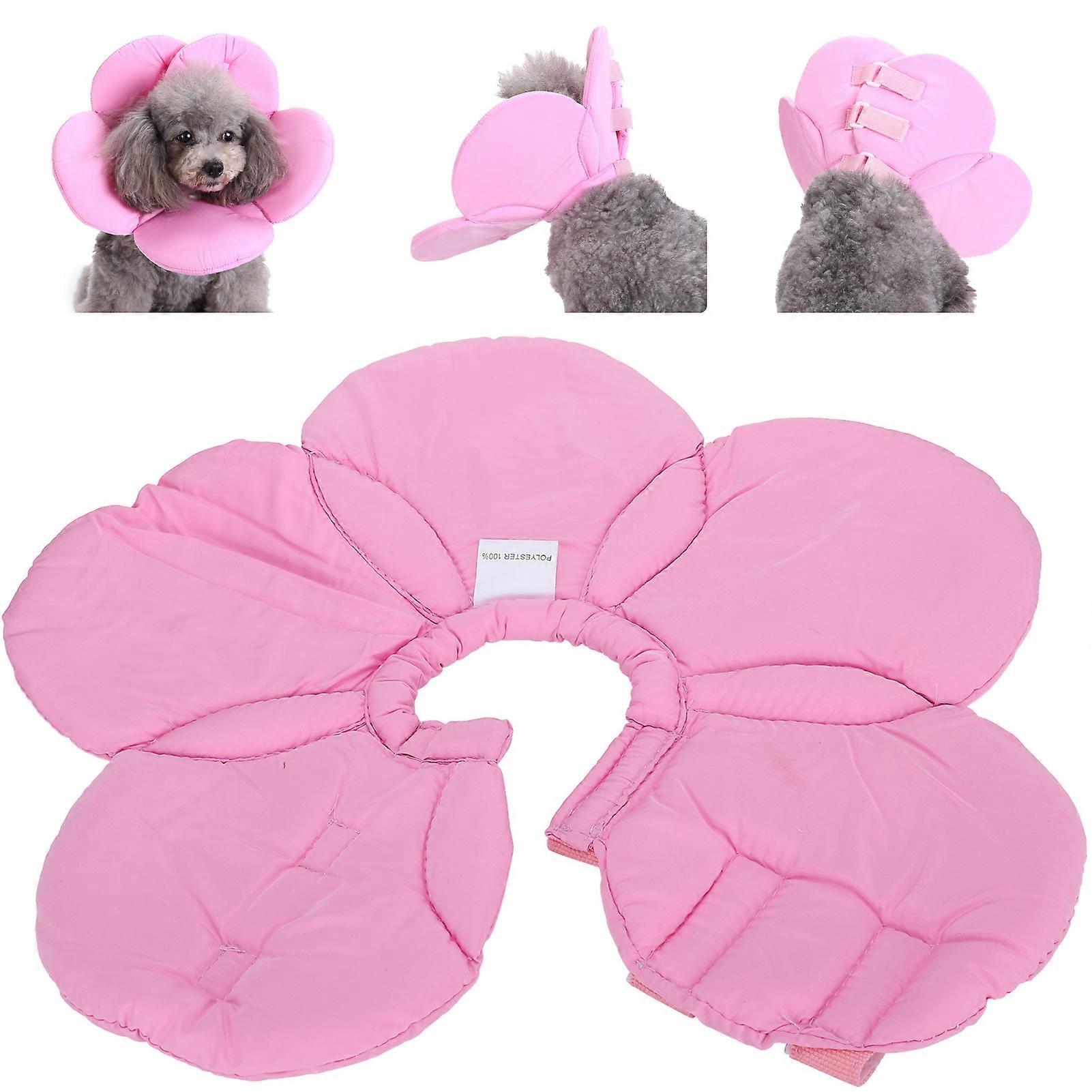Flower Shape Dog Protective Collar Adjustable Soft Neck M Pink