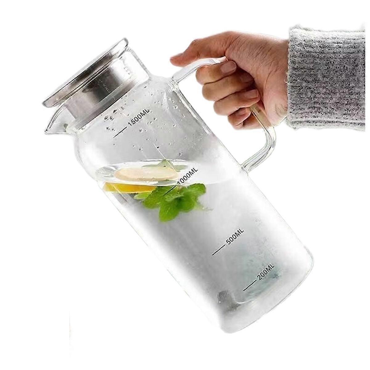 Pitcher Lid and Spout, Glass Carafe for Hot/Cold Water, Large Iced Tea Pitcher for Coffee, Juice and Homemade Beverage