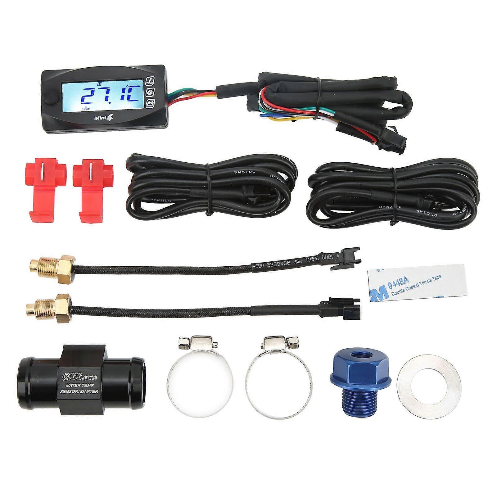 4 in 1 Water Oil Temperature Time Voltage Gauge LCD Digital Display DC12V Universal for Motorcycle M16x1.5