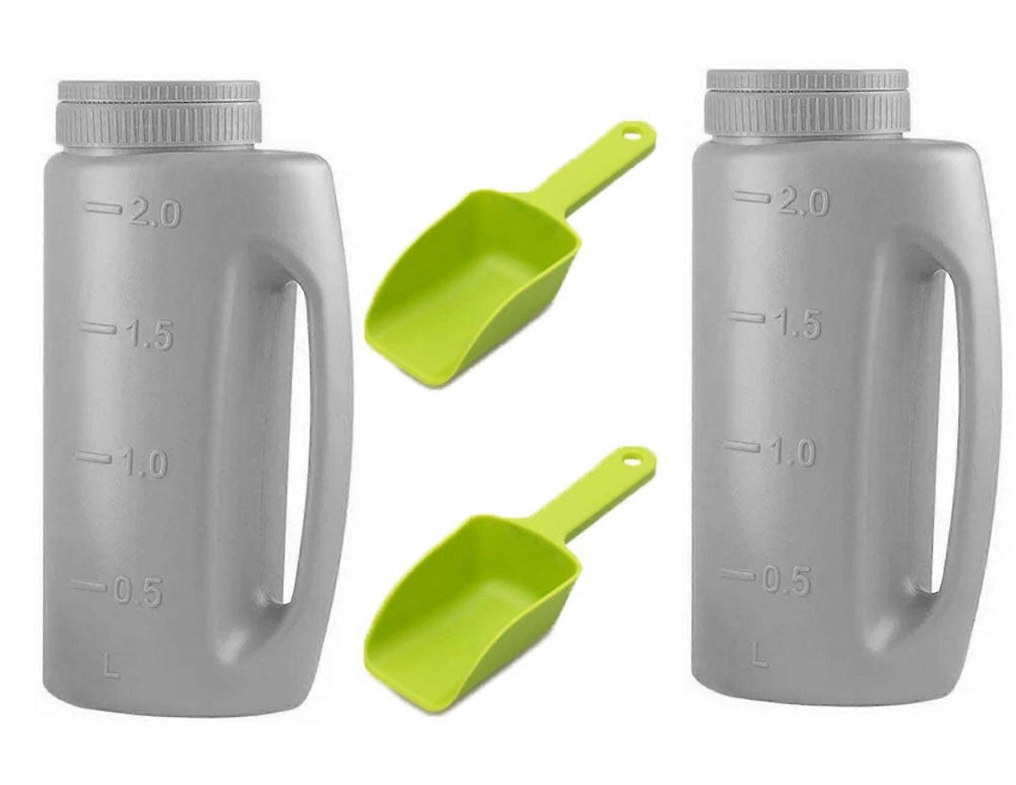 2Pcs Ice Melt Salt Spreader Handheld Shaker with 2 Shovels, 2L, Adjustable Hole, for Lawn Seed, Fertilizer, Deicer
