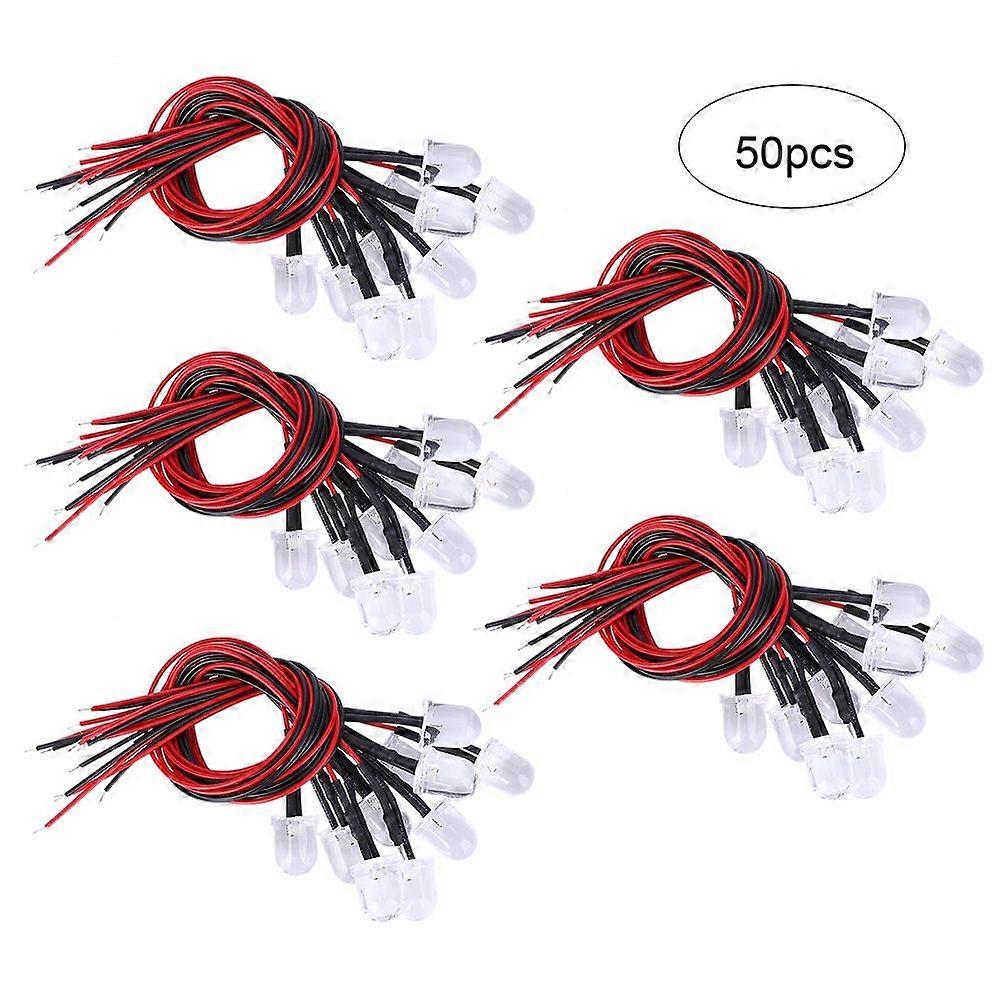 50PCs 12V LED Pre Wired Luminous Diode 10 mm Round Head Light Bead Colorful Slow Flash