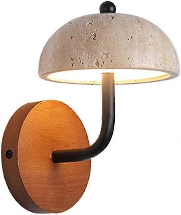 Retro Rustic Wooden Wall Sconce Nordic Natural Yellow Travertine 3-Color Dimming Wall Mount Lights Bedside Hallway
