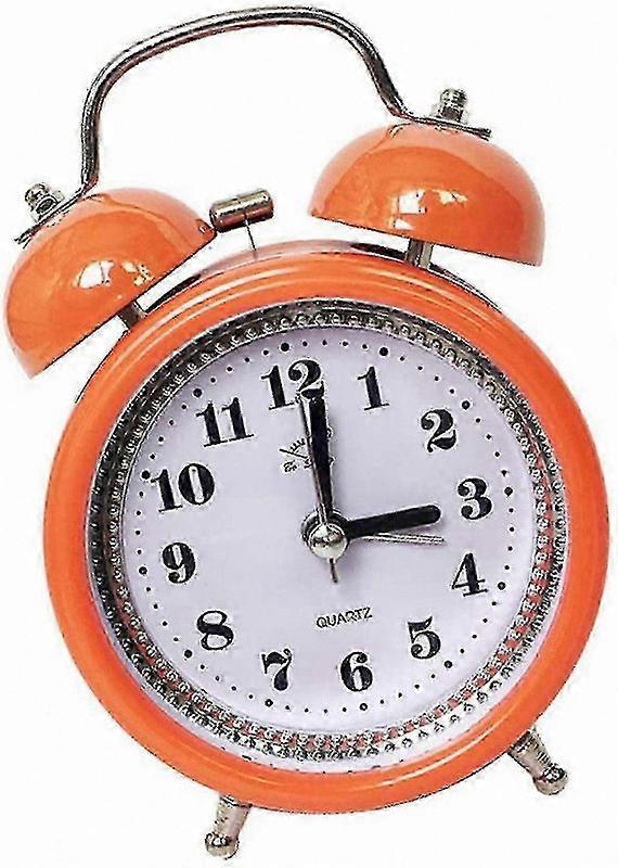 Retro Twin Bell Alarm Clock with Backlight Silent Battery Operated Analog Desk Clock 12x8x5cm Orange