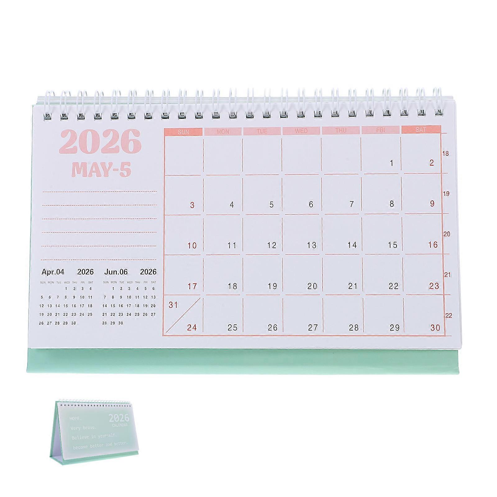 Desk Calendar Coil Binding for 2Pcs Table Calendar with Monthly Planner 2026