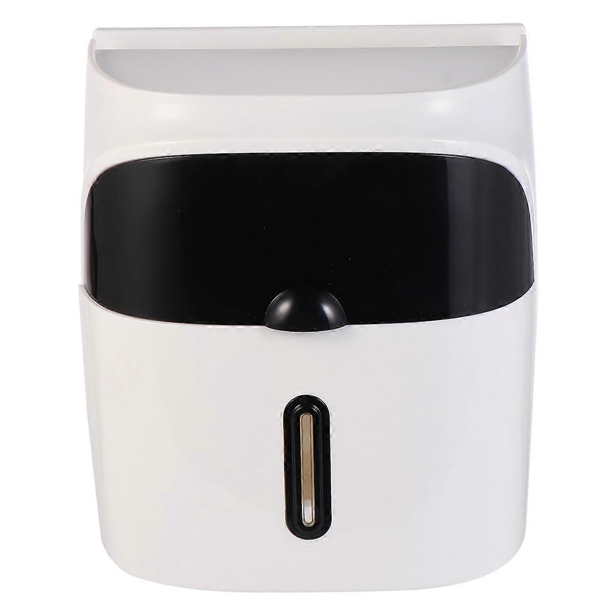 Wall Mounted Tissue Box Double Drawer for Bathroom Use 2Pcs Black Plastic