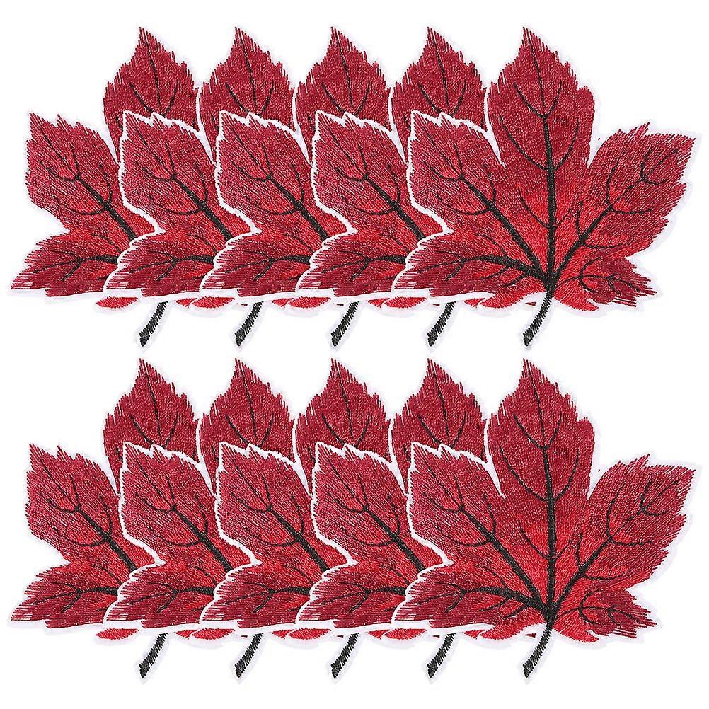 12Pcs Maple Leaf Embroidered Patches for Clothes Dark Red Cloth Applique
