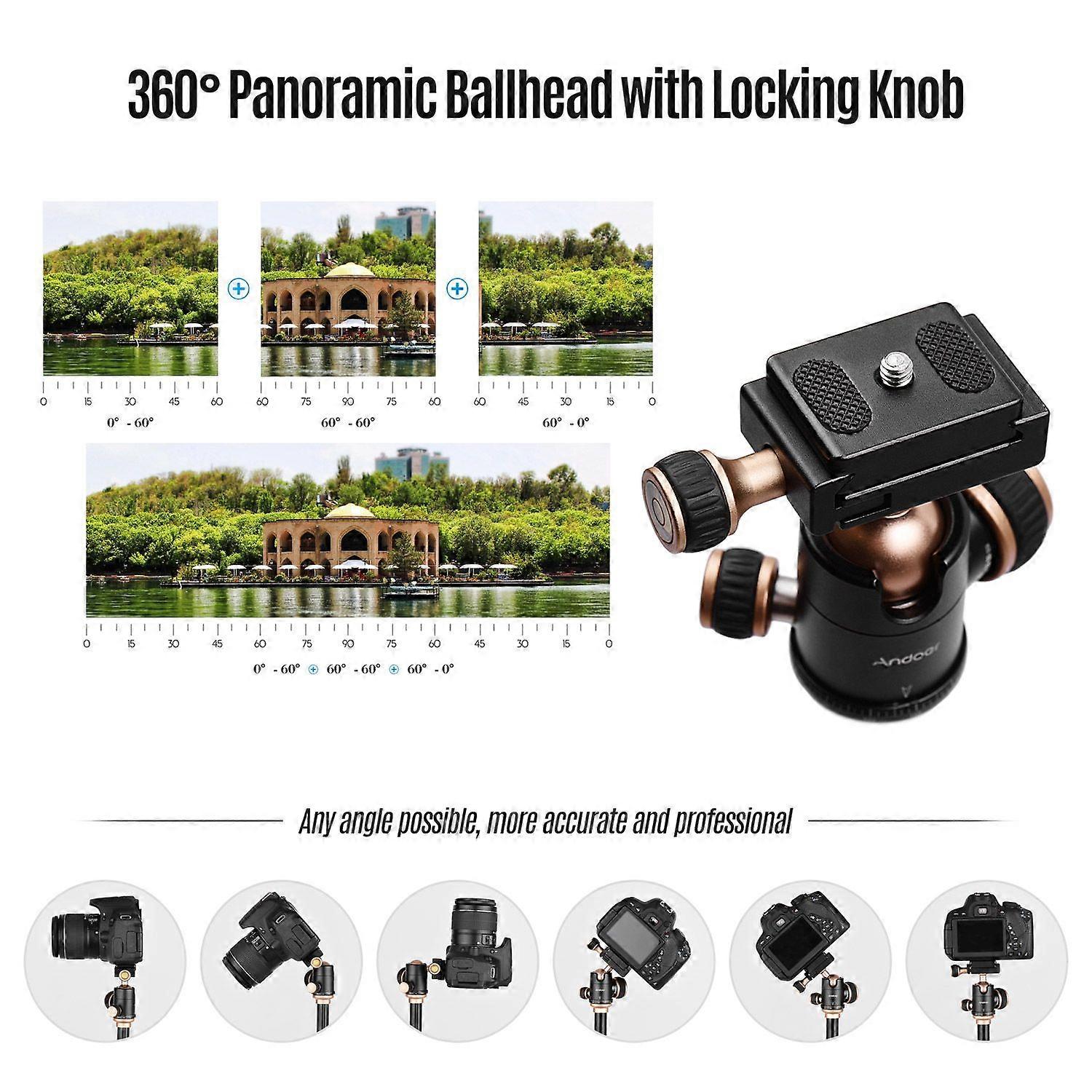 Andoer Q160SA Camera Tripod Complete Tripods with Panoramic Ballhead Bubble Level Adjustable Height Portable Travel Tripod for DSLR Digital Cameras Ca